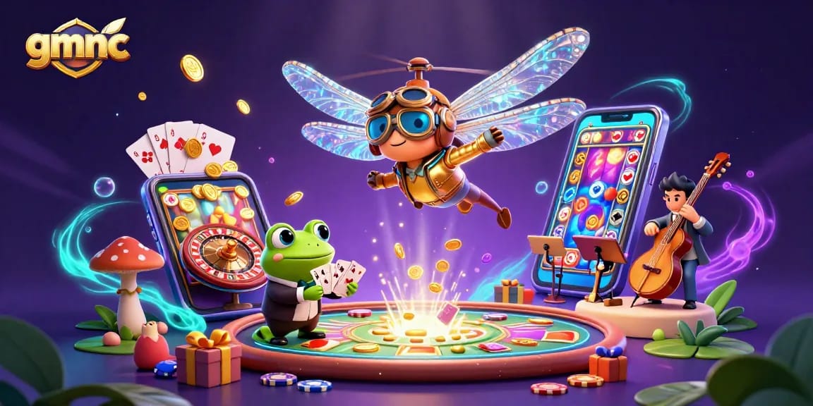 Experience interactive gaming at GMNC with vibrant 3D scenes featuring unique casino characters.