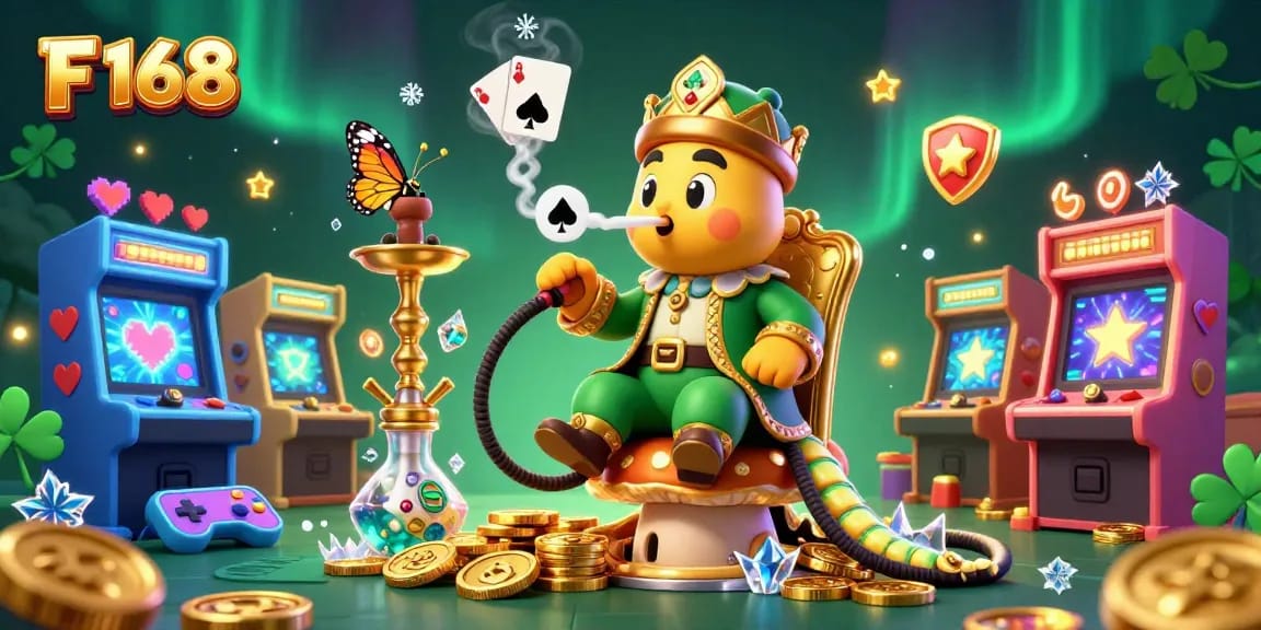 Spin the reels with F 168 while enjoying a vibrant casino atmosphere filled with golden coins and games.