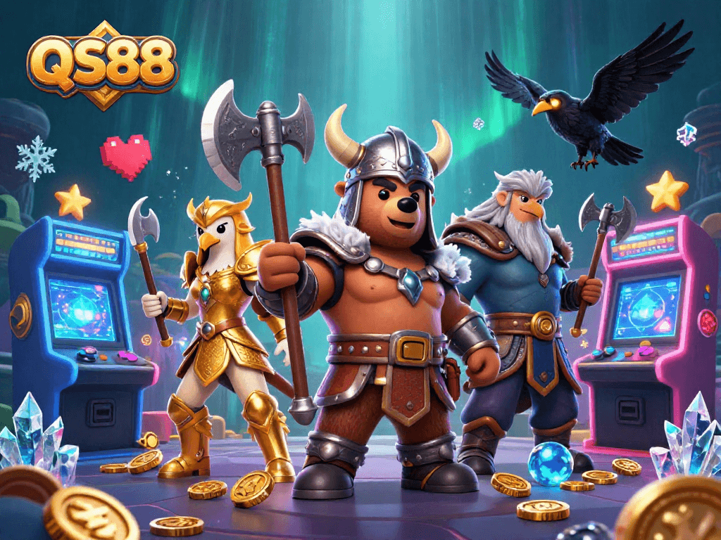 Experience thrilling gaming action at QS88 with vibrant characters and exciting casino elements.