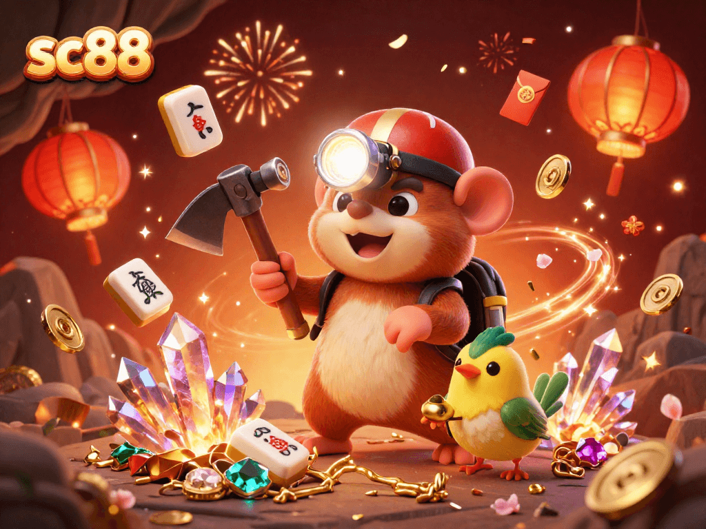 Engage with the thrilling sc88 casino experience through vibrant 3D digital art showcasing treasure and festive elements.