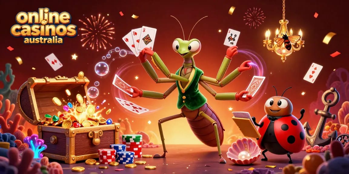 Experience the thrill of online casinos Australia with our vibrant 3D illustration of colorful characters and casino elements.