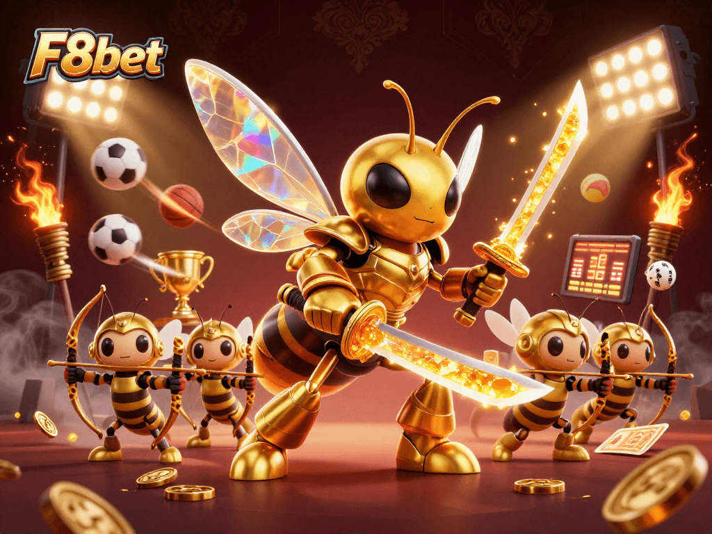 Experience F8bet's dynamic gaming world with exciting visuals of colorful sports elements.