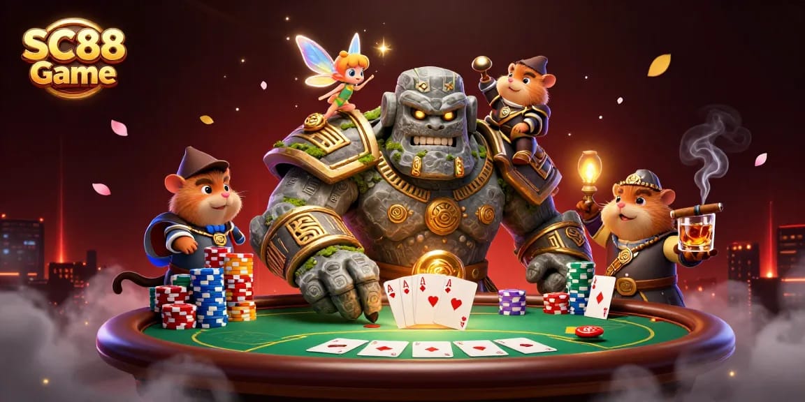Engage with SC88 Game at a vibrant poker scene featuring enchanted characters, magical elements, and dynamic gameplay.