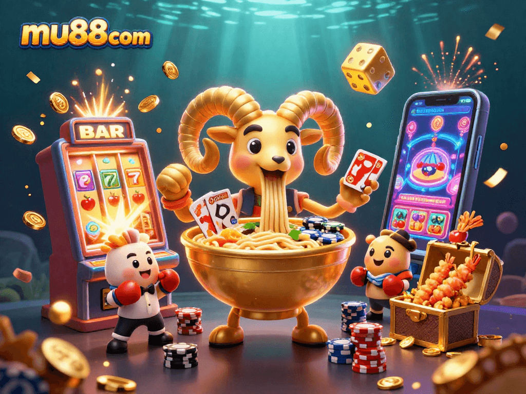 Experience mu88com's vibrant casino atmosphere with a thrilling 3D digital scene bursting with excitement.