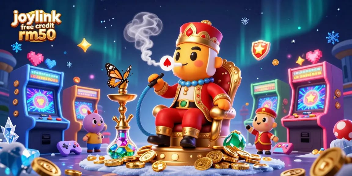 Experience vibrant gameplay with joylink free credit rm50, illustrated in a magical casino wonderland.