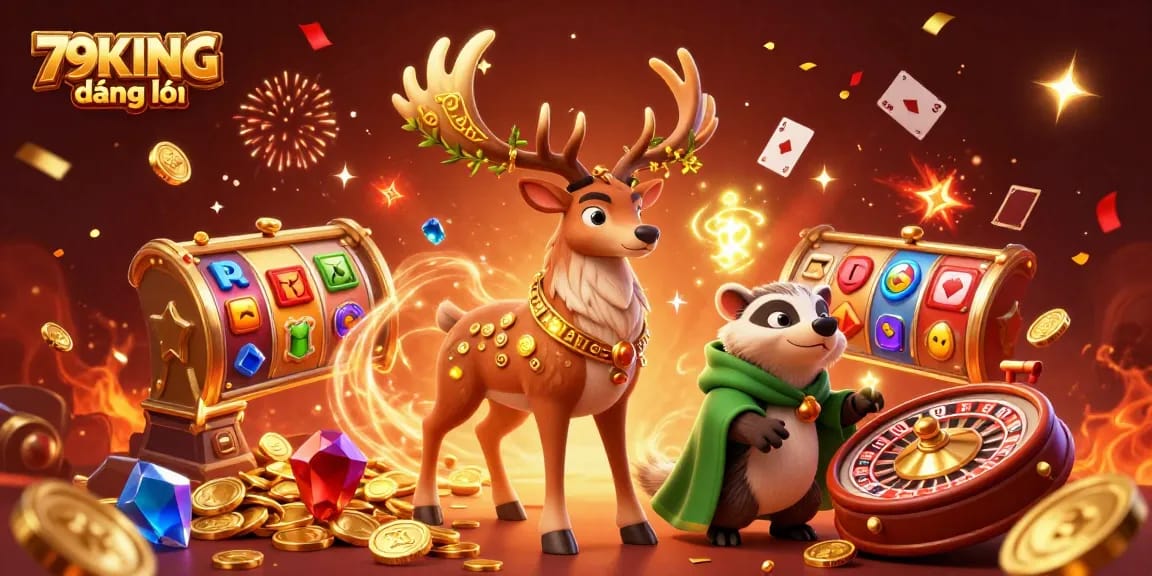 Experience thrilling gameplay with 79KING đăng nhập featuring vibrant characters and casino elements amidst a rich celebratory atmosphere.