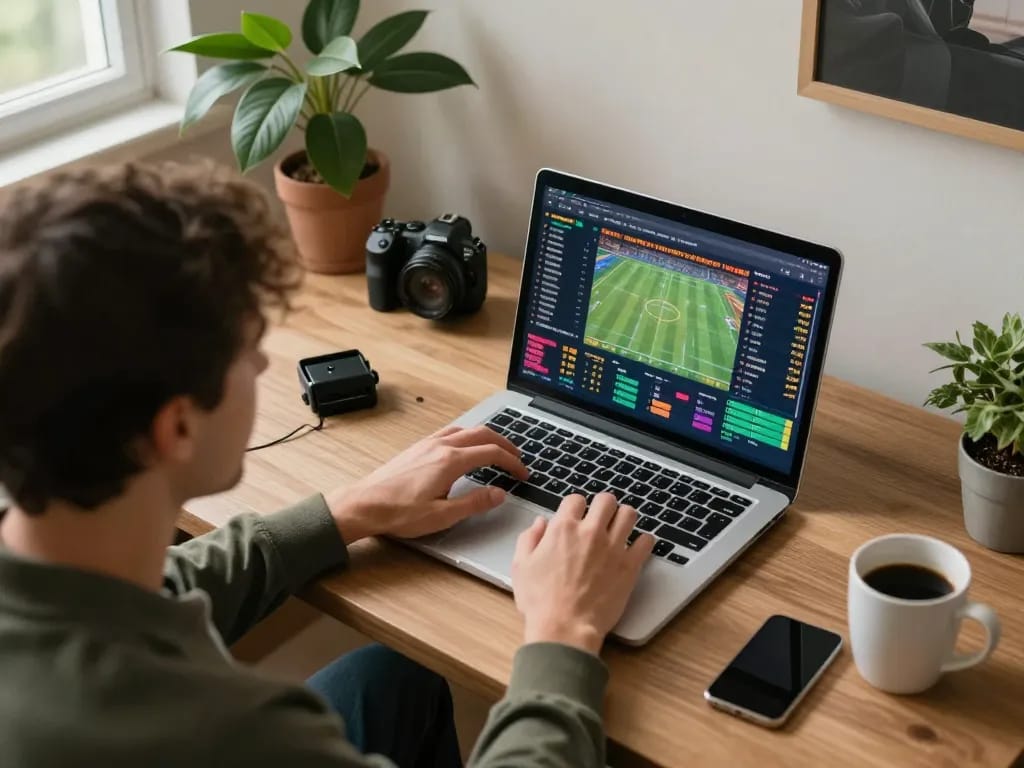 Engaging in online betting on mm888 with colorful odds displayed on a laptop screen.