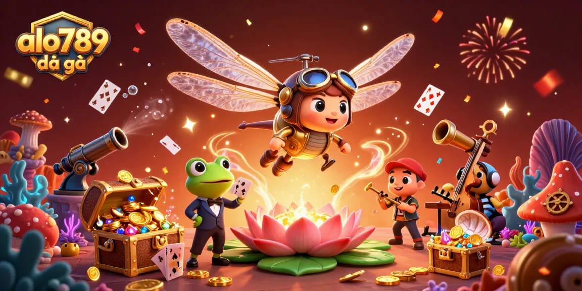 Experience alo789 đá gà through dynamic action at a vivid lily pad casino scene.