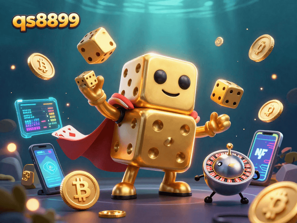 Experience casino action with qs8899's vibrant 3D characters and engaging gaming elements in a colorful scene.