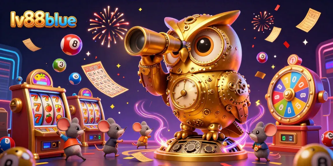 Experience the excitement of lv88blue with a vibrant casino scene featuring a golden owl and gambling elements.