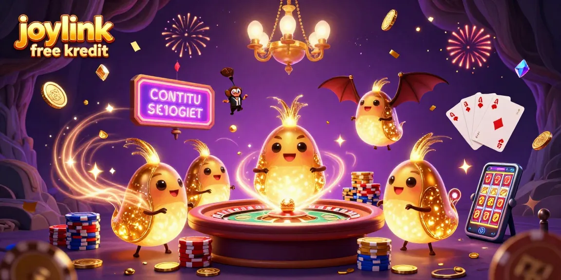 Engage in joylink free kredit at a vibrant casino scene featuring lively glowworms and games.