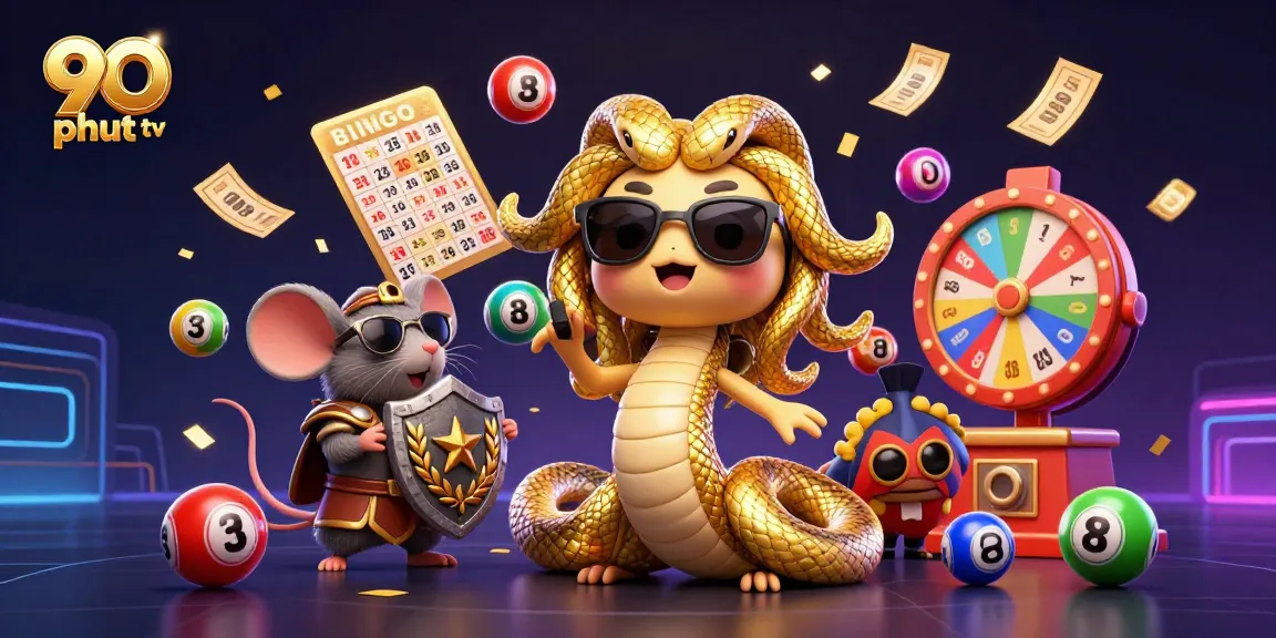 Experience the excitement of 90 phut tv with vibrant illustrations of lottery elements and characters.