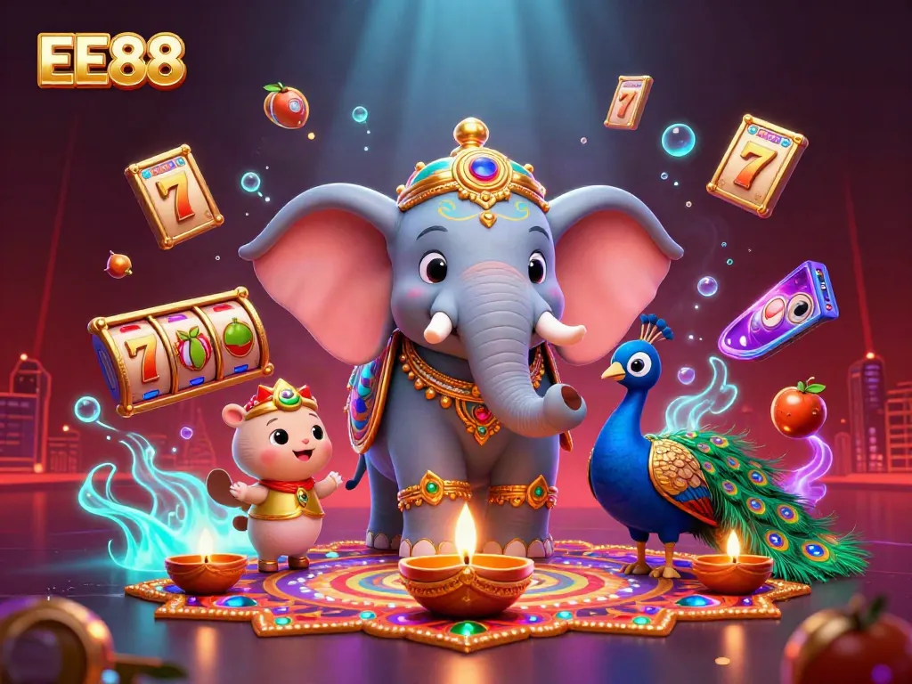 Engage with the thrilling world of EE88's vibrant online casino experience featuring lively elephants and colorful gaming elements.
