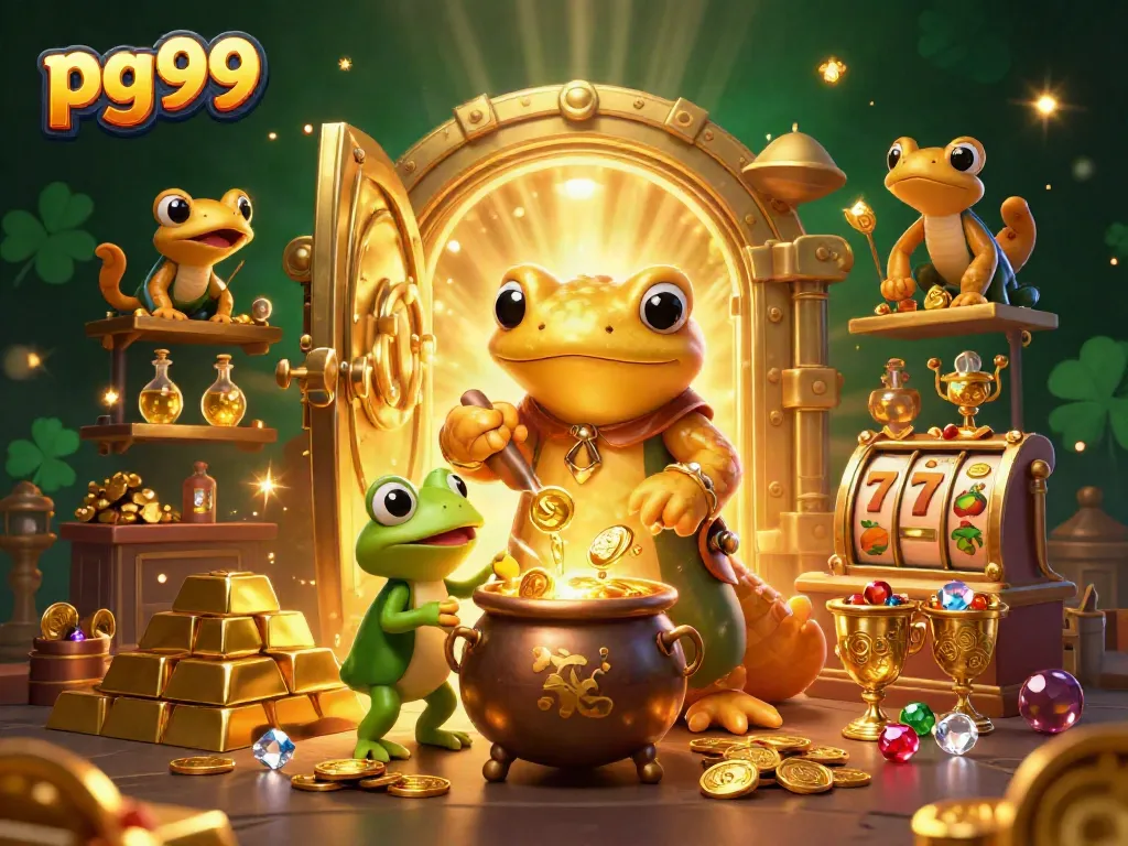 Engage in thrilling wins with pg99's vibrant casino scene filled with gold coins and lucky symbols.