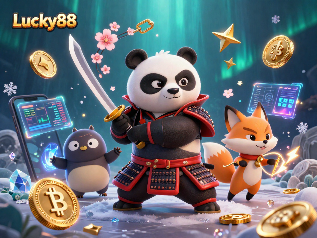 Engage in thrilling action at Lucky88 with samurai panda and fox in a vibrant casino scene.