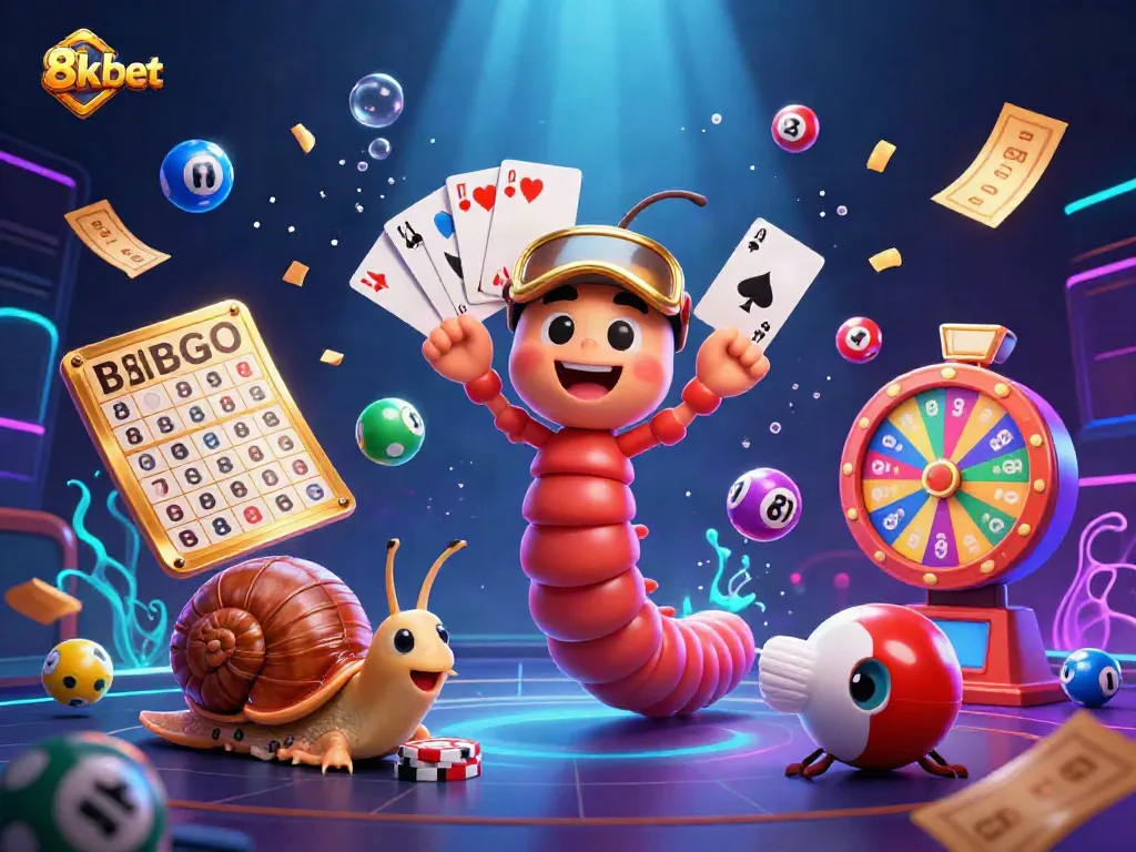 Experience thrilling gaming action at 8kbet with vibrant casino elements and engaging characters.