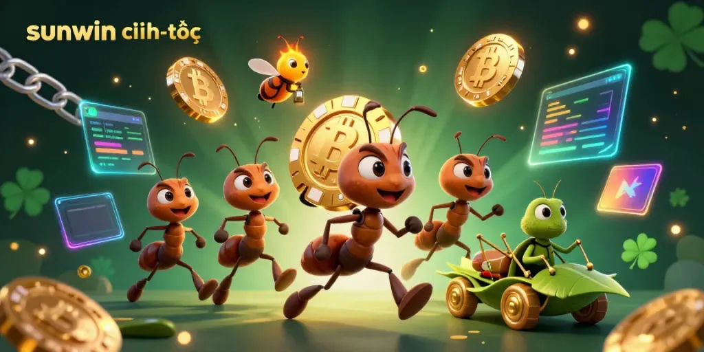 Engage in thrilling gameplay with sunwin chính thức as cartoon ants carry a giant poker chip through a digital world filled with crypto.