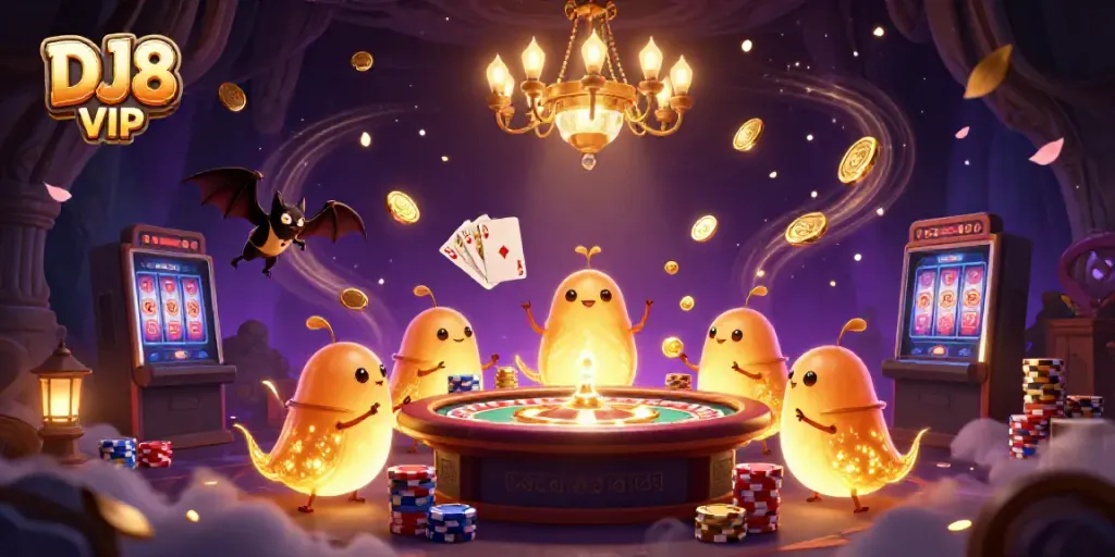 Experience DJ8 VIP with a vibrant casino scene of animated glowworms lighting the action.