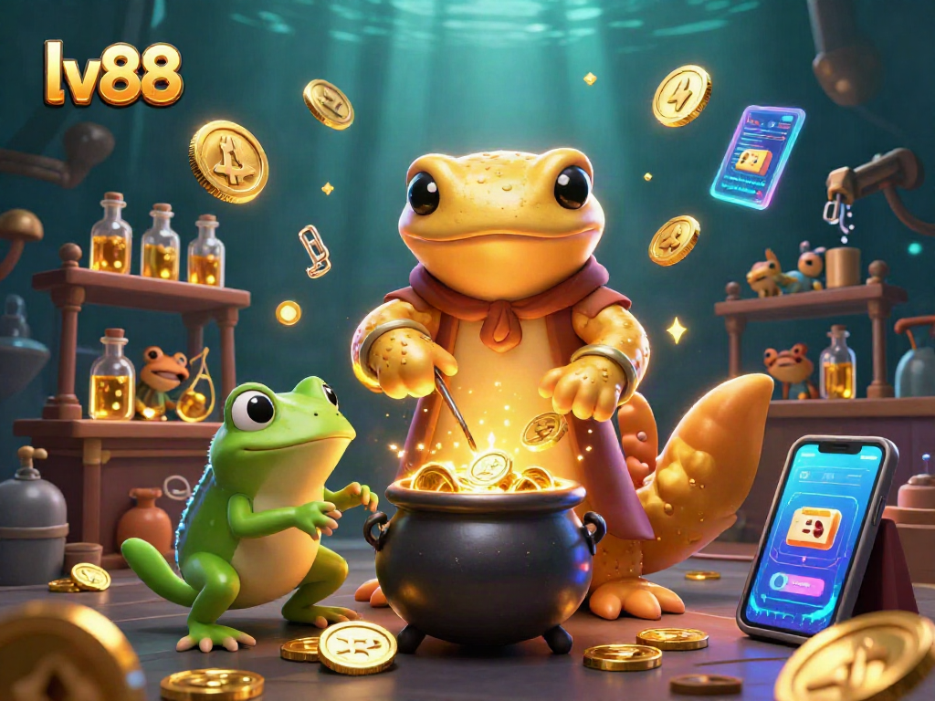 Experience the thrill of lv88 with a fantastical casino scene featuring alchemists and crypto elements.