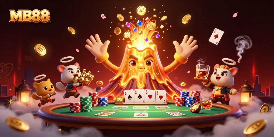 Engage in thrilling MB88 poker gameplay amidst a vibrant eruption of treasure and excitement.