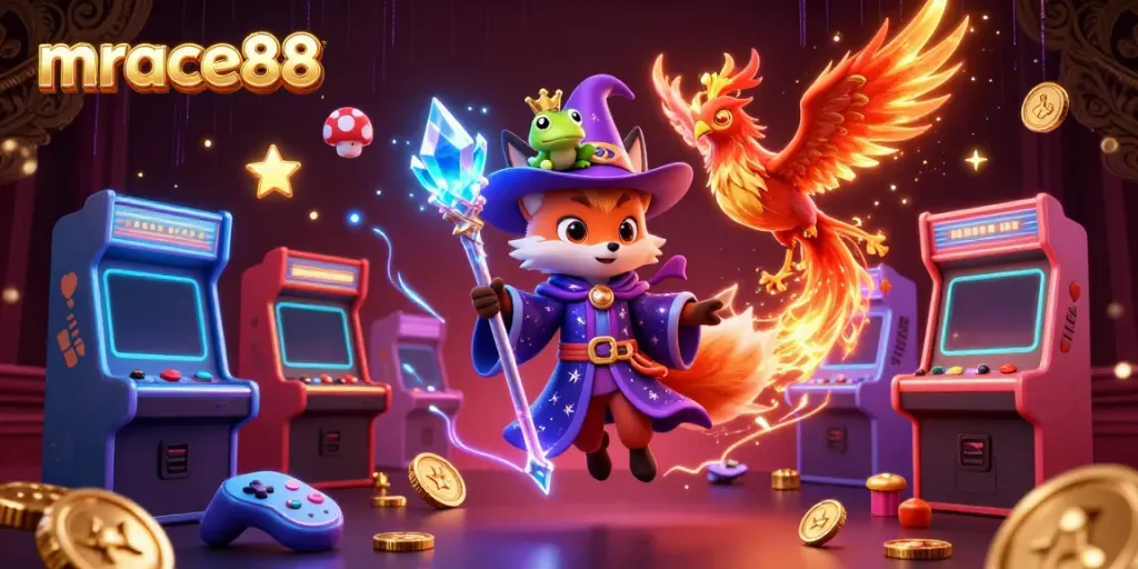 Join the excitement at mrace88 online casino with colorful 3D elements and mystical characters.