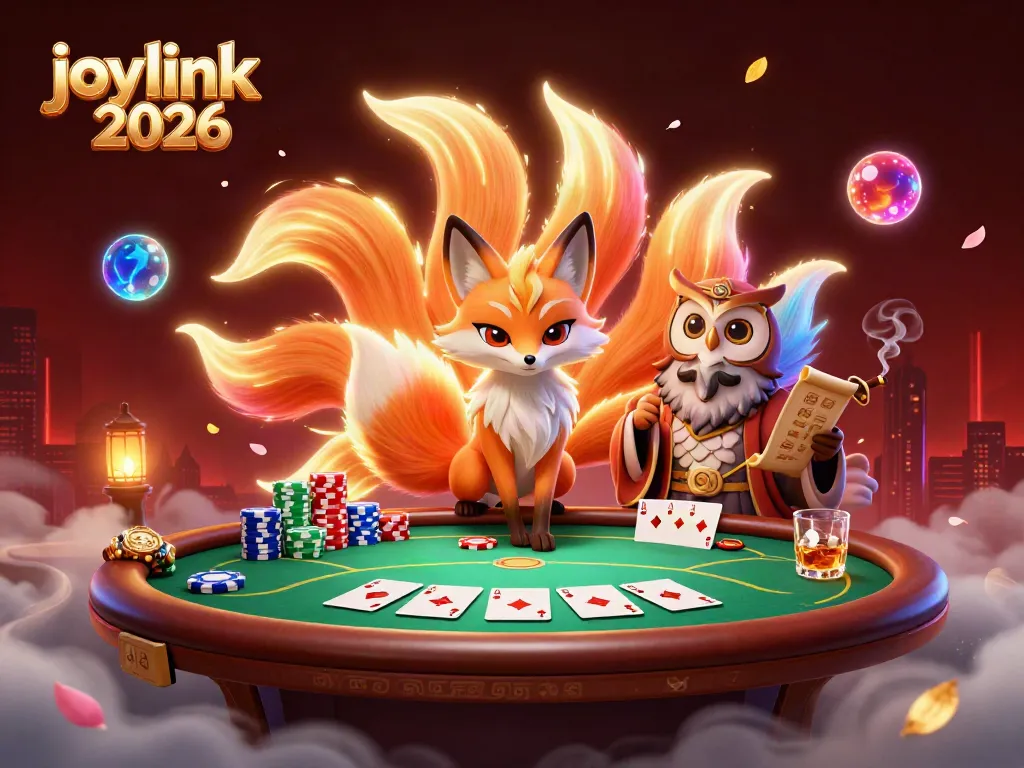 Experience the magic of joylink 2026 with a vibrant, ultra-detailed casino illustration featuring poker elements and spirited characters.