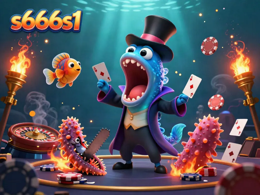 Engage in thrilling casino magic with s666s1’s deep-sea characters performing dazzling tricks in a vibrant underwater scene.