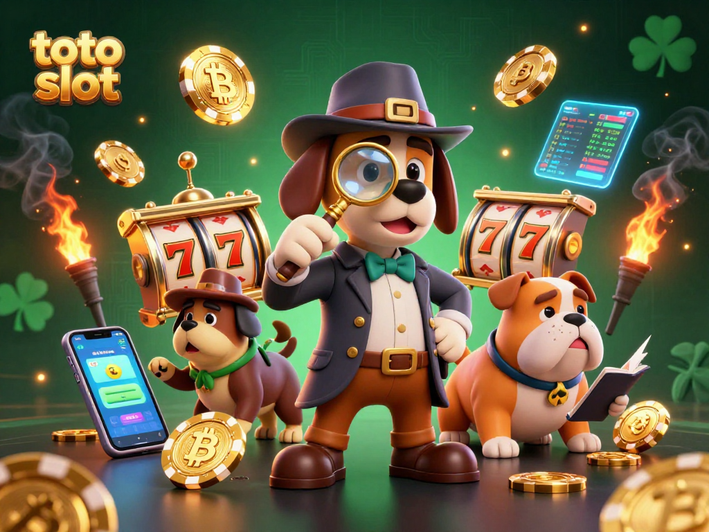 Engage with the thrilling toto slot experience in this vibrant casino illustration featuring characters and game elements.
