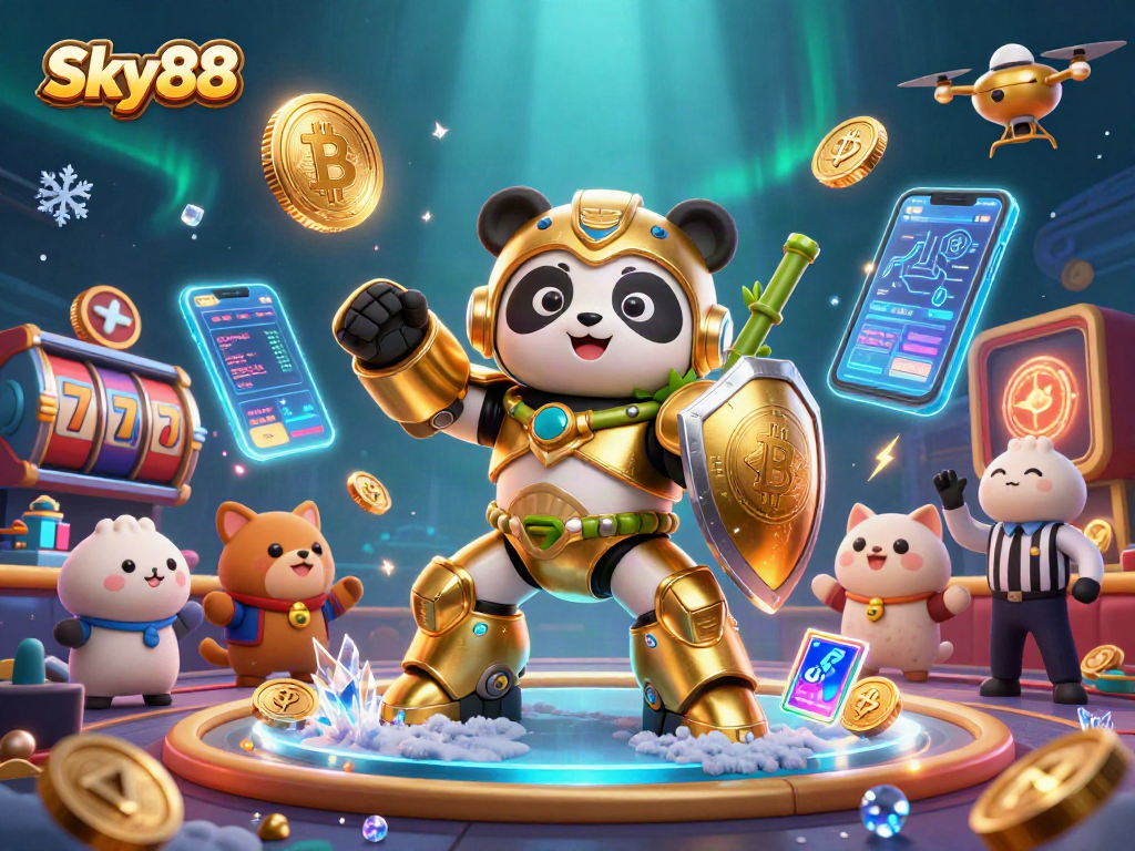 Experience thrilling gaming at Sky88 with an exciting casino-themed illustration.