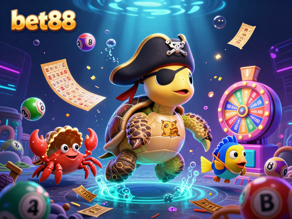 Experience the thrills of bet88 with vibrant lottery elements and dynamic characters in a rich casino scene.