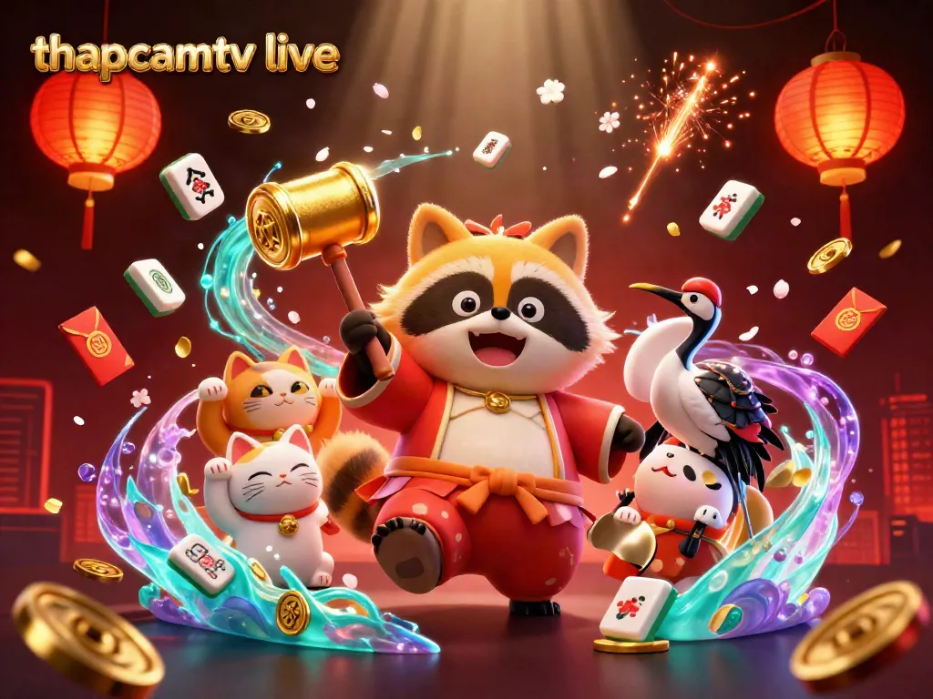 Experience thrilling moments with thapcamtv live showcasing vibrant illustrations of fortune cats and festive elements.