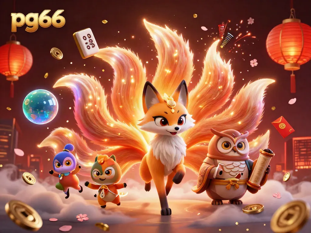 Engage with pg66's vibrant gaming atmosphere featuring mythical creatures and festive elements enhancing the experience.