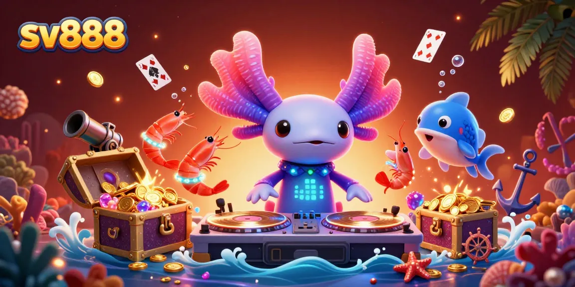 sv888 showcases an energetic underwater casino scene with vibrant characters and sparkling treasures