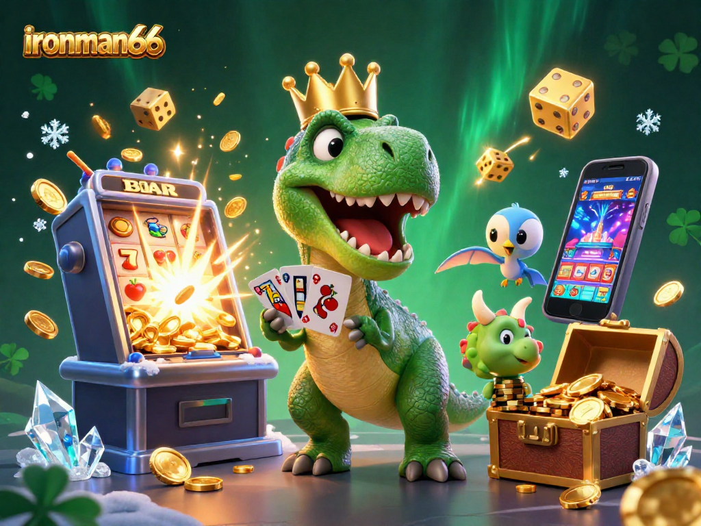 Unleashing excitement at ironman66 with unique T-Rex and friends amid thrilling casino visuals.