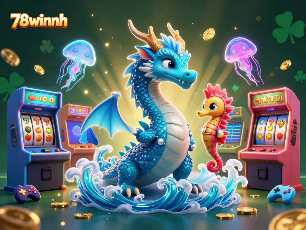 Engage with the vibrant casino world of 78winnh featuring a majestic azure dragon, a coral knight, and enchanted jellyfish.