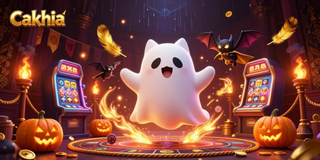 Cakhia players enjoy thrilling casino games with ghost cat and vampire bat companions in a haunted mansion.