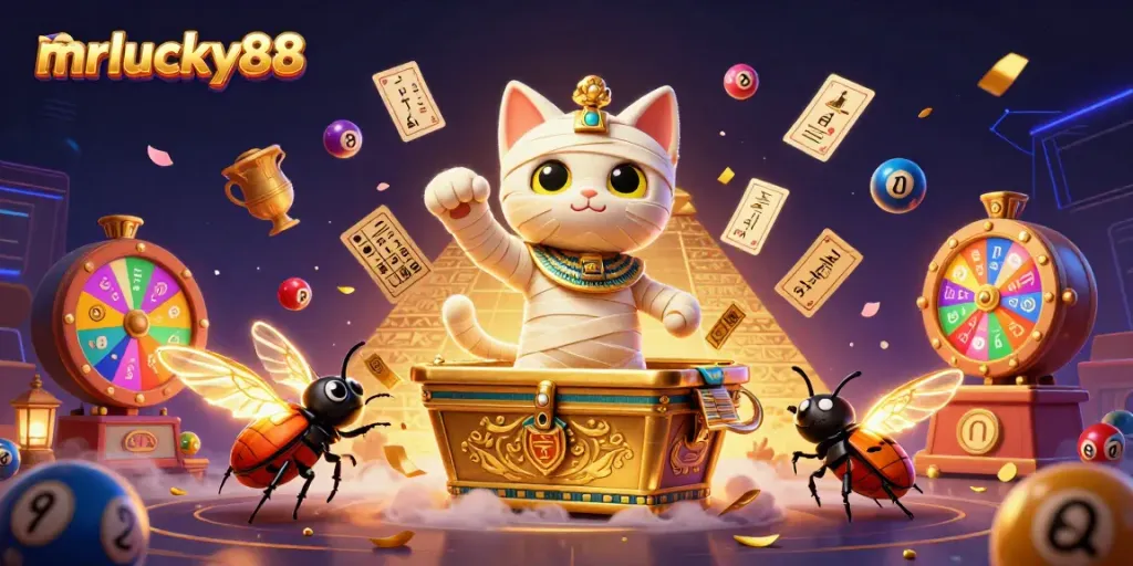 Experience exhilarating gaming with mrlucky88, featuring vibrant casino elements and adventurous characters.