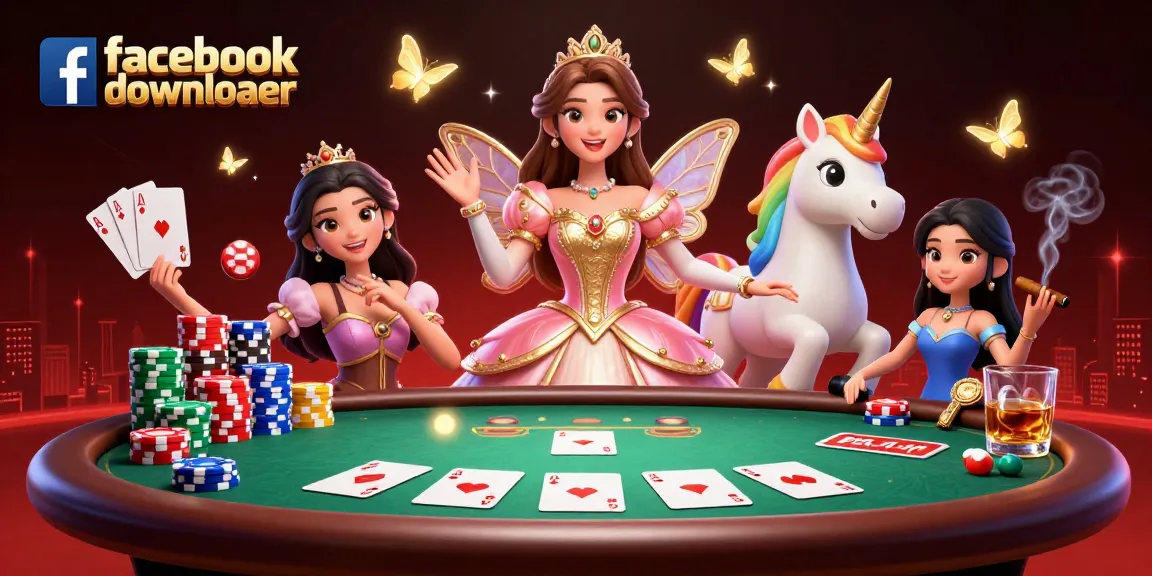 Download videos easily with the facebook downloader, featuring dynamic gambling scene elements.