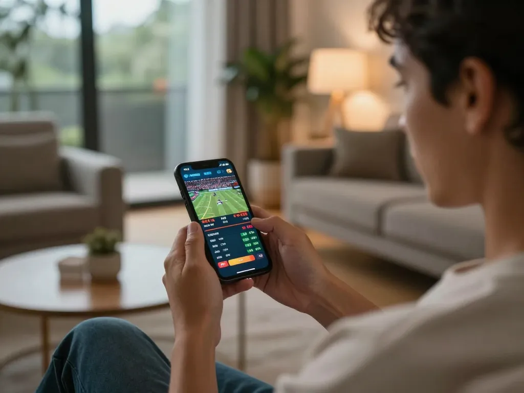 Betting on sports using xx88 app in a cozy home setting.