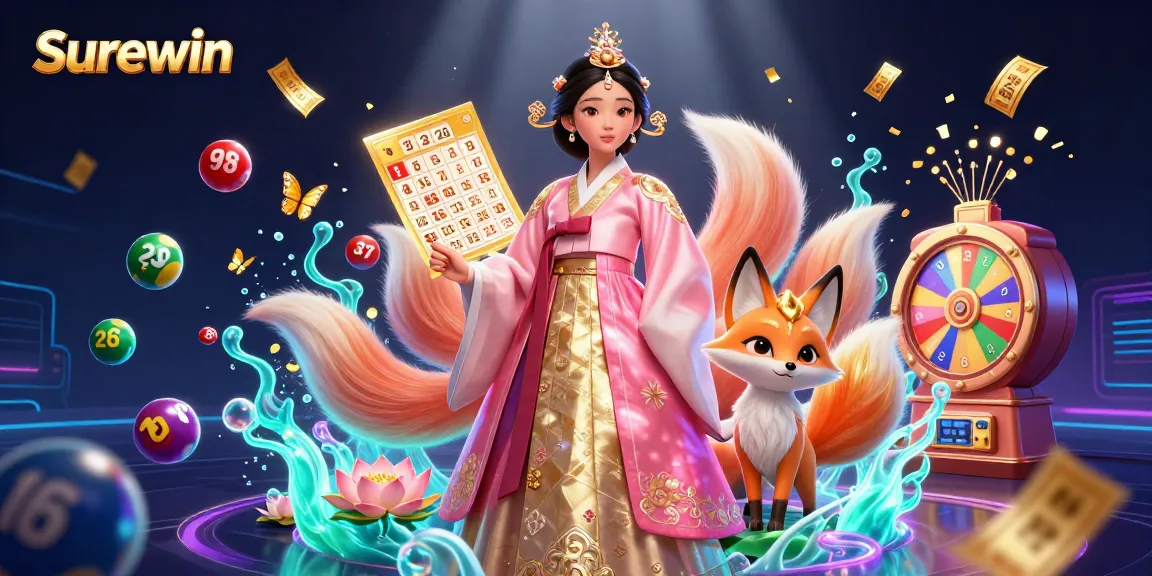 Experience thrilling moments with Surewin lottery elements in a vibrant 3D casino art.