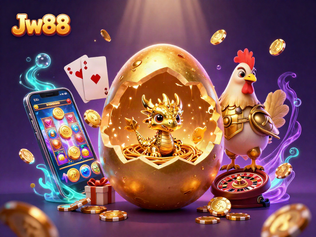 Experience Jw88's magical online casino world featuring golden dragon and vibrant game elements.