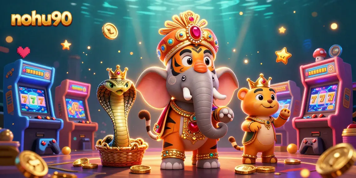 Experience thrilling gameplay with nohu90 featuring a maharaja tiger, elephant, and slot elements.