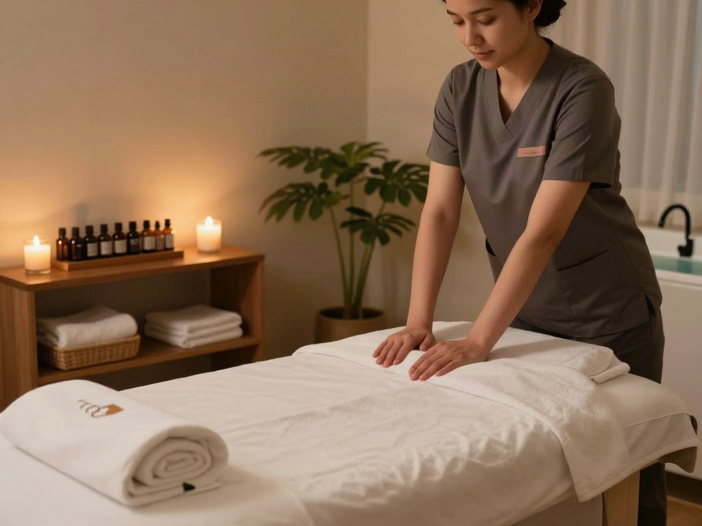 Healing 인덕원출장안마 session atmosphere with calming massage therapy setup.