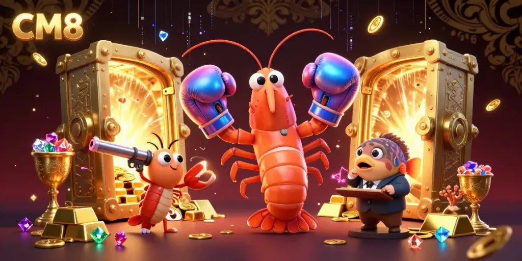 Join the excitement at CM8 with vibrant casino adventures featuring colorful characters and dazzling treasures.