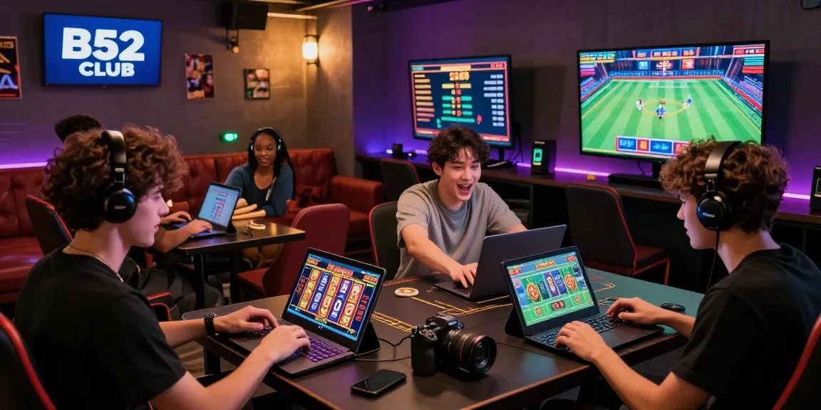 B52 cup design featuring vibrant gaming elements and active players in a lively gaming atmosphere.