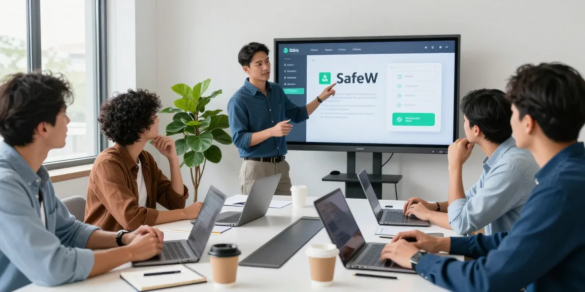 SafeW下载的团队合作场景，展示安全通信技术的讨论与合作。
