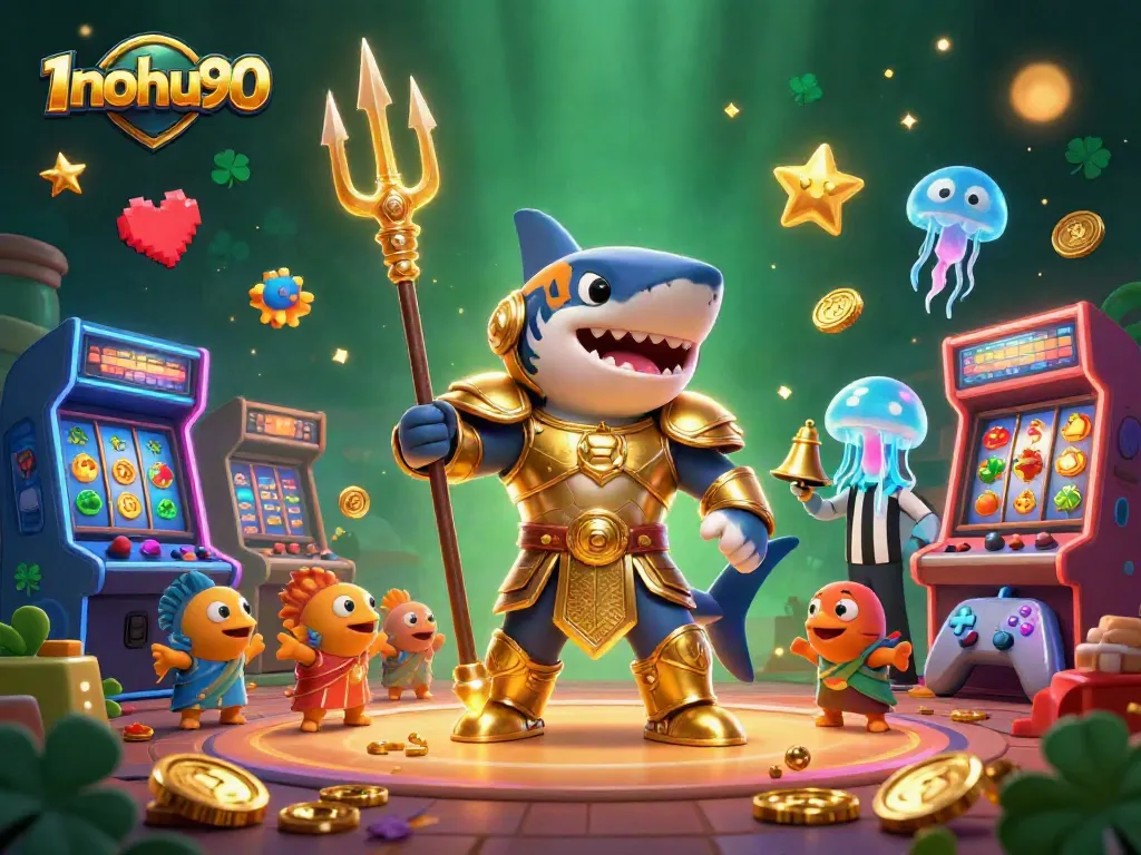 Engage with 1nohu90's thrilling jackpot games as a fierce shark gladiator roams an underwater colosseum.