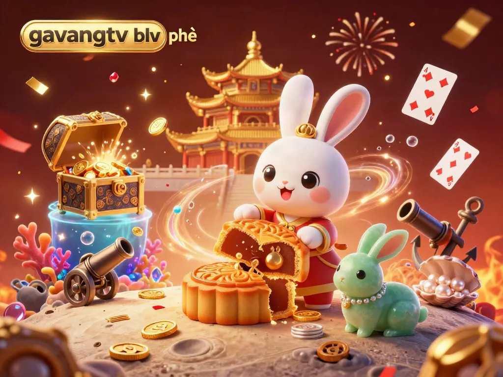Engage in thrilling gameplay with gavangtv blv phệ as charming moon rabbits celebrate victory amidst vibrant casino elements.