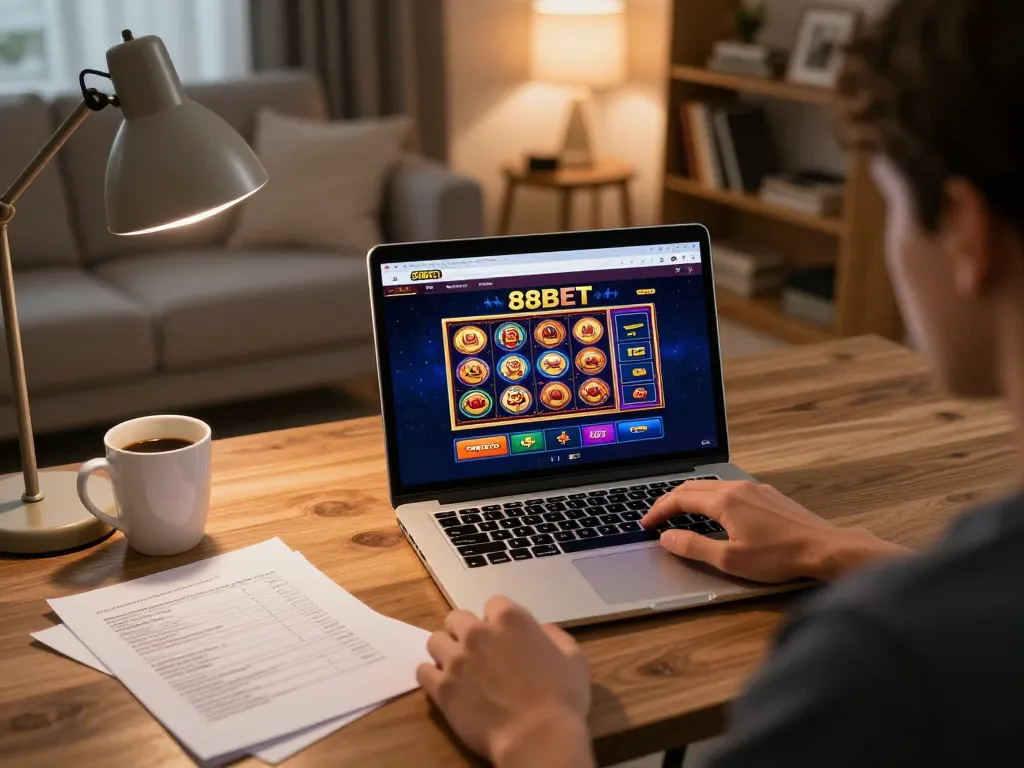 Player engaging in online gaming with 88BET, focused on exciting casino gameplay and strategy.