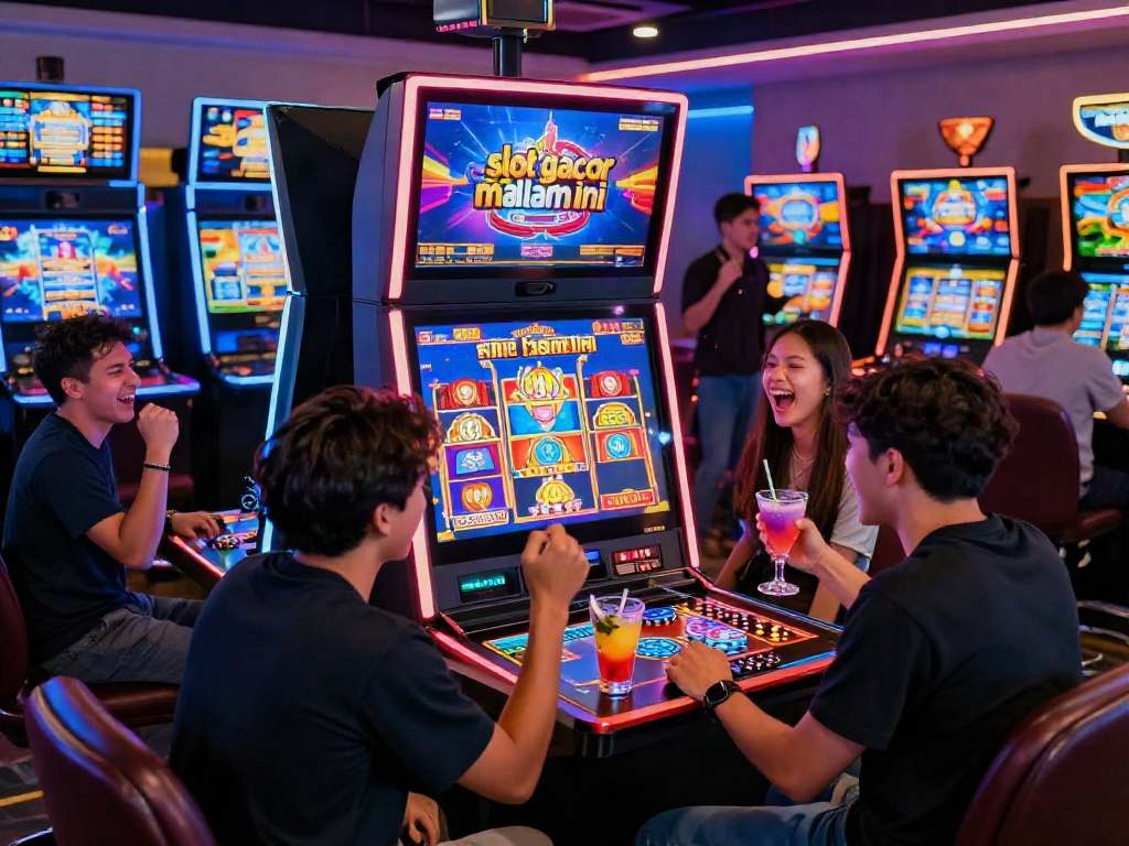 Exciting casino gaming scene showcasing players enjoying "slot gacor malam ini" on vibrant slot machines.